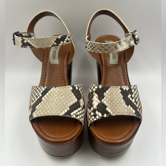 Snakeskin Platform Sandals Chunky Heels Steve Madden size 37/7 Women Shoes Brown - Picture 3 of 7